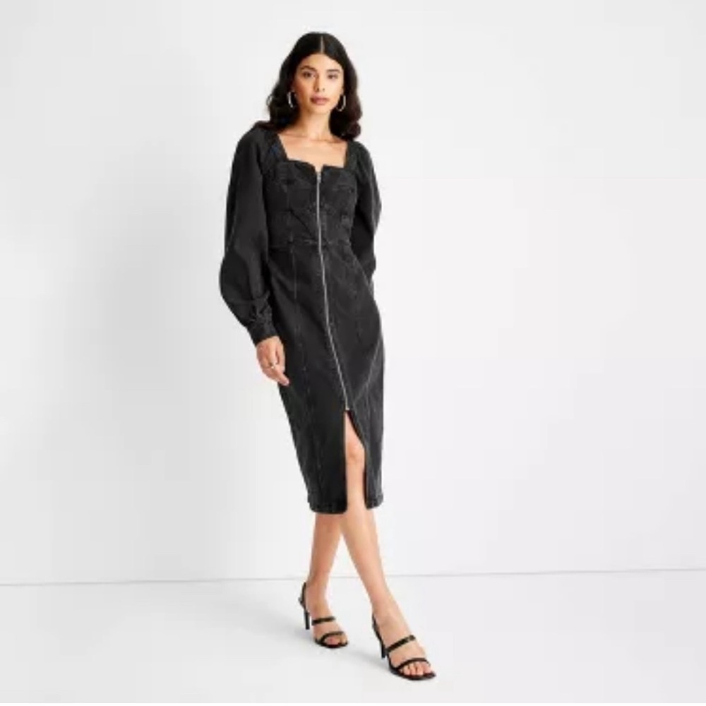 NEW Future Collective Puff Sleeve Denim Dress